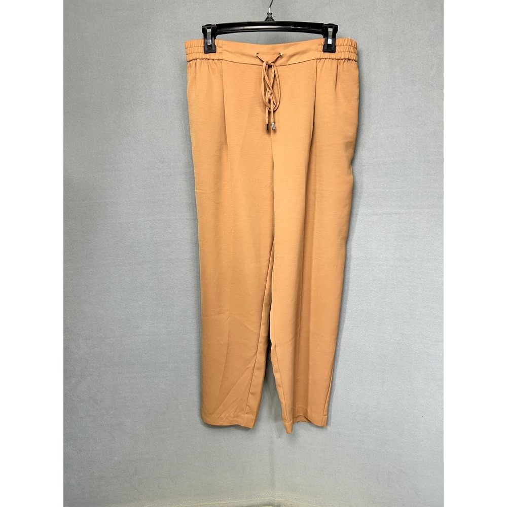 Zara Trousers Pants Tan Brown Large Drawstring Elastic Waist Tapered Leg Casual